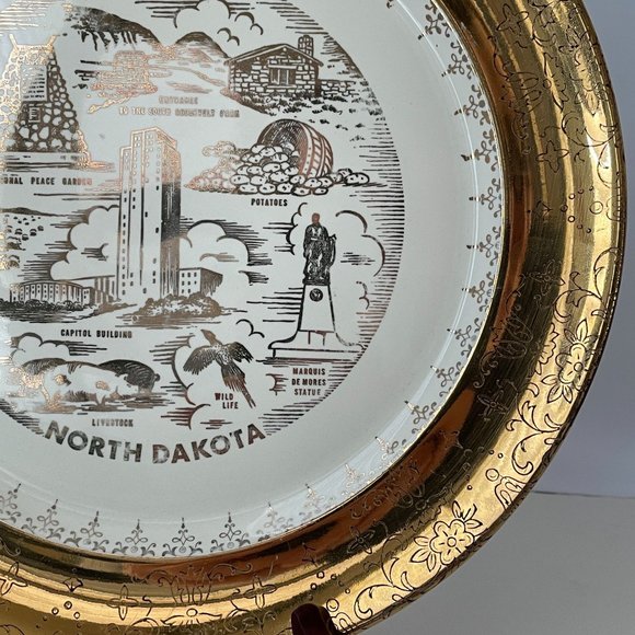 Vintage Sabin Crest O Gold North Dakota State Plate Souvenir Collector 22K Gold - Picture 6 of 15